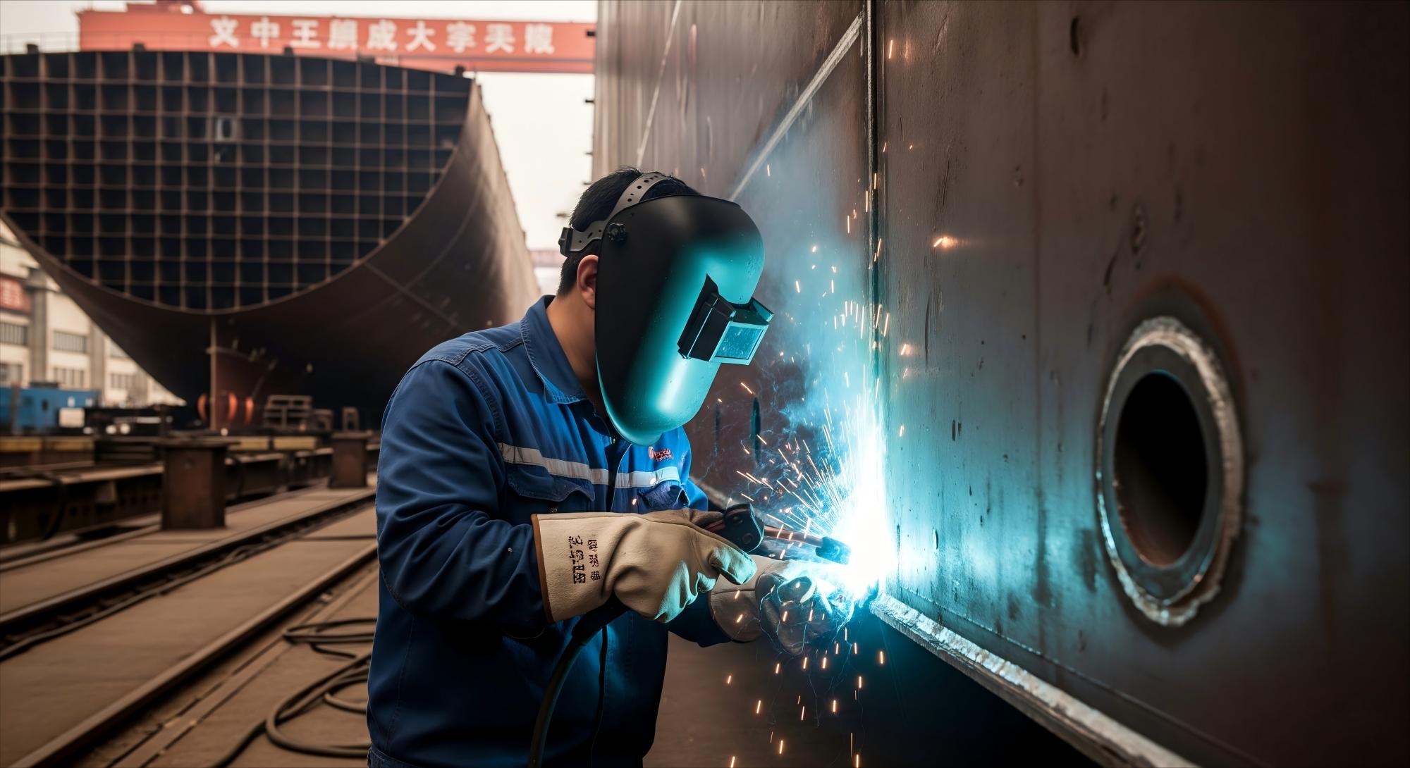 Assembling ship parts by arc welding Assembling ship parts by arc welding