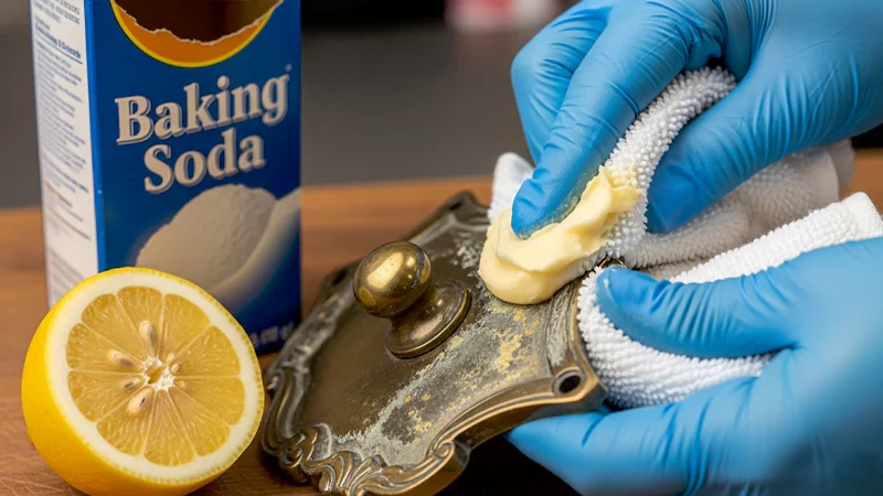 Lemon and baking soda can clean the dull looking brass hardware
